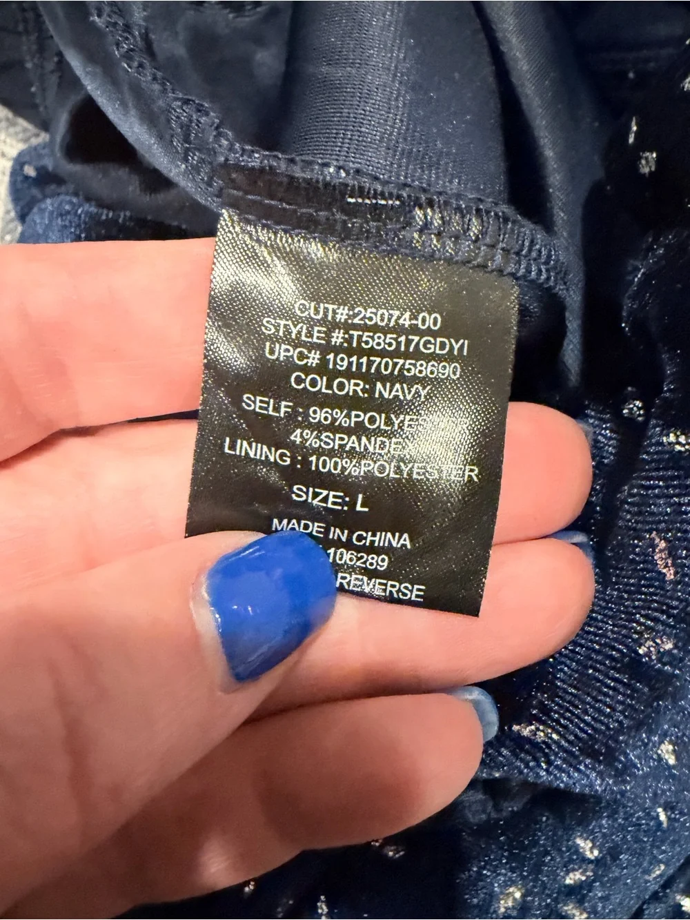 Girls Navy Blue Velour Sparkle Smock Waist Jumpsuit Large